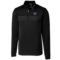 Men's Cutter & Buck Black Washington Huskies Big Tall Traverse Stripe Half-Zip Pullover Jacket
