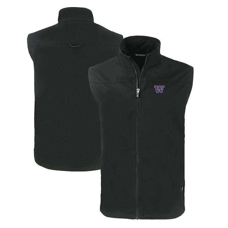 Gilet zippé intégral Cutter & Buck Black Washington Huskies Charter Eco Recycled pour homme