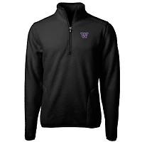 Men's Cutter & Buck Black Washington Huskies Team Logo Cascade Eco Sherpa Fleece Quarter-Zip Pullover Jacket