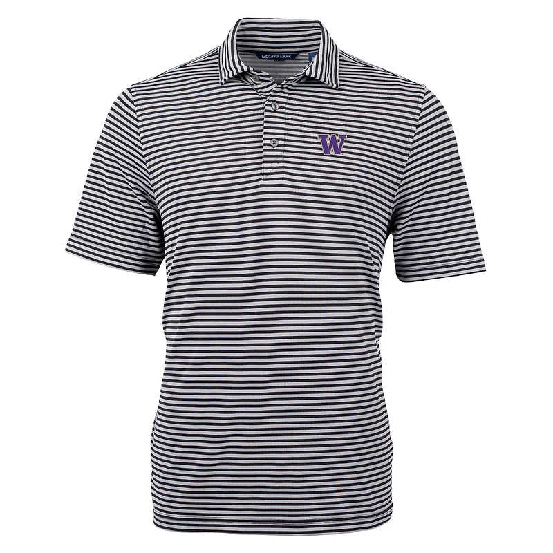 Men's Cutter & Buck Black Washington Huskies Virtue Eco Pique Stripe Recycled Polo