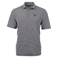 Men's Cutter & Buck Black Washington Huskies Virtue Eco Pique Stripe Recycled Polo