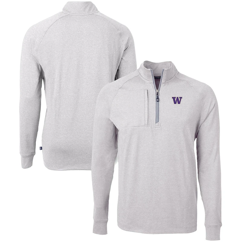 Men's Cutter & Buck  Heather Gray Washington Huskies Big Tall Adapt Eco Knit Quarter-Zip Pullover Top