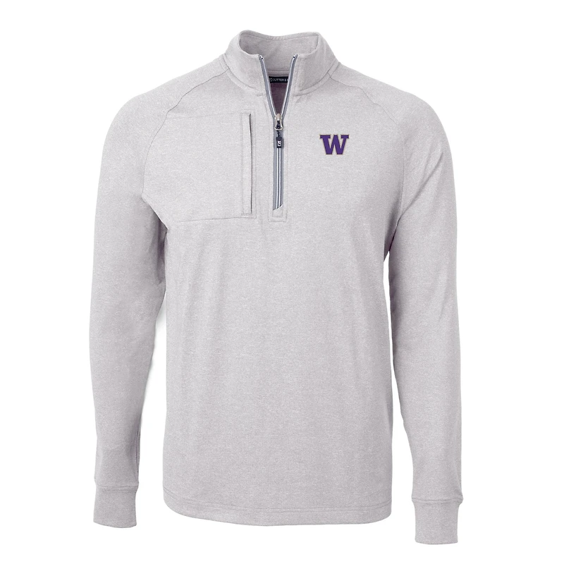 Men's Cutter & Buck  Heather Gray Washington Huskies Big Tall Adapt Eco Knit Quarter-Zip Pullover Top