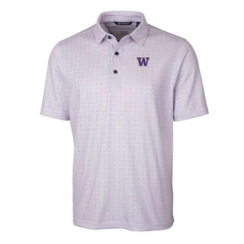 Men's Cutter & Buck Purple Washington Huskies Big Tall Pike Double Dot Print Stretch Polo