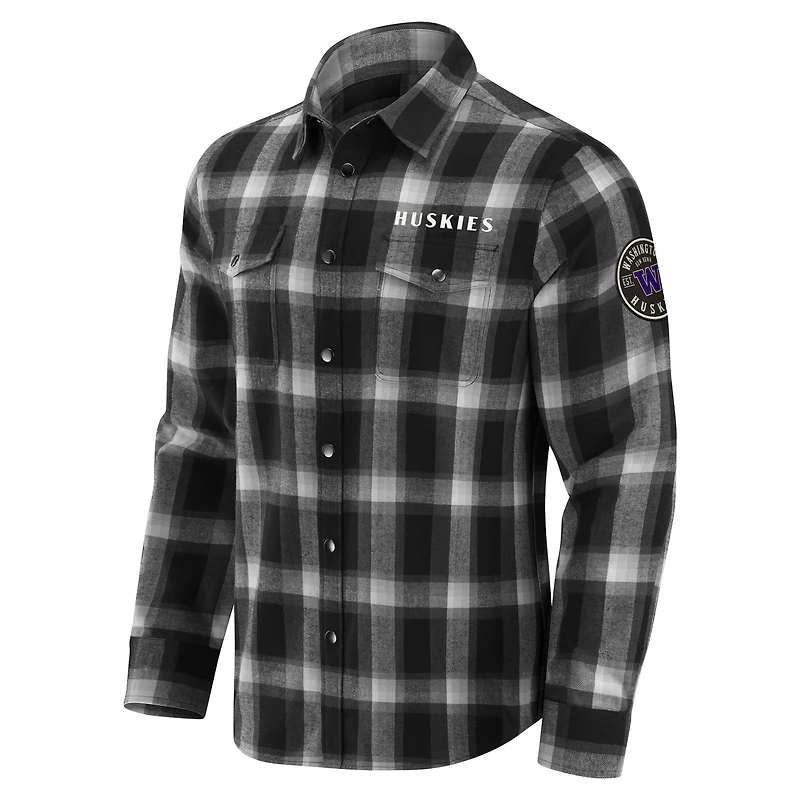 Men's Darius Rucker Collection by Fanatics Black Washington Huskies Flannel Plaid Full-Snap Shirt