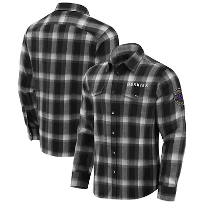 Men's Darius Rucker Collection by Fanatics Black Washington Huskies Flannel Plaid Full-Snap Shirt