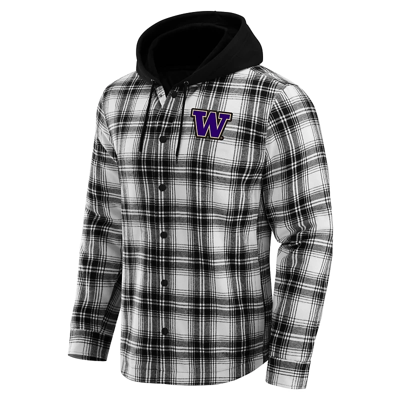 Men's Darius Rucker Collection by Fanatics  Black Washington Huskies Plaid Flannel Quilted Full-Snap Hooded Shacket