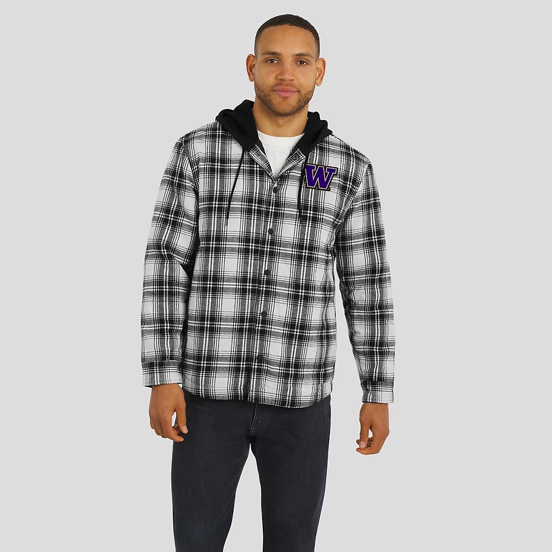 Men's Darius Rucker Collection by Fanatics Black Washington Huskies Plaid Flannel Quilted Full-Snap Hooded Shacket