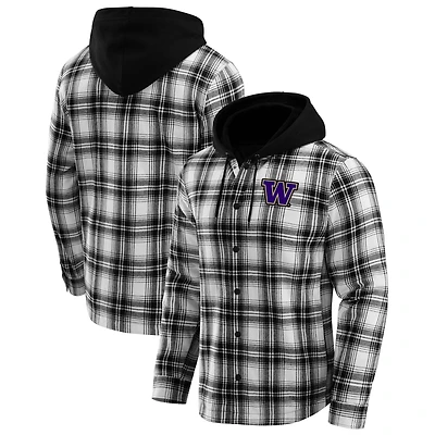 Men's Darius Rucker Collection by Fanatics  Black Washington Huskies Plaid Flannel Quilted Full-Snap Hooded Shacket