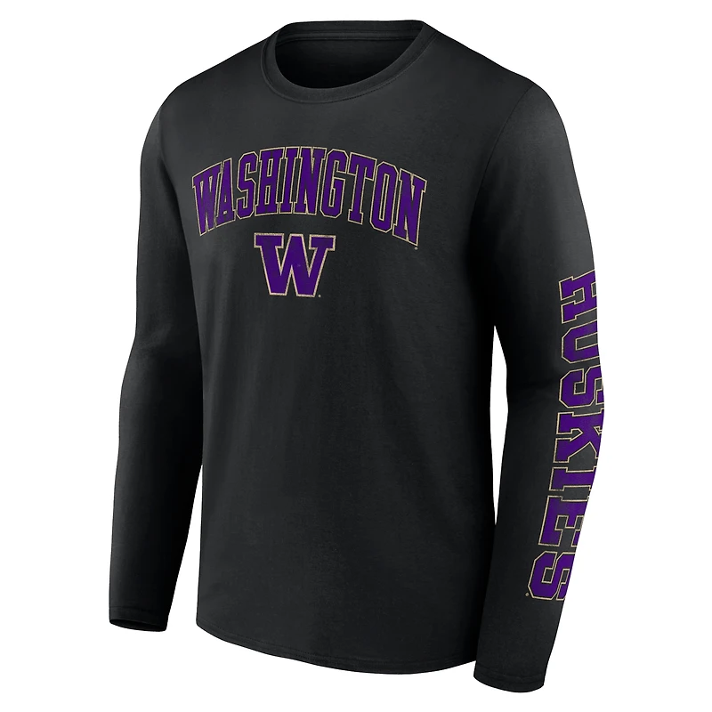 Men's Fanatics Black Washington Huskies Distressed Arch Over Logo Long Sleeve T-Shirt