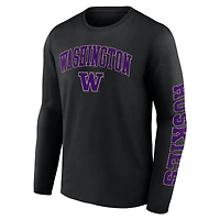 Men's Fanatics Black Washington Huskies Distressed Arch Over Logo Long Sleeve T-Shirt
