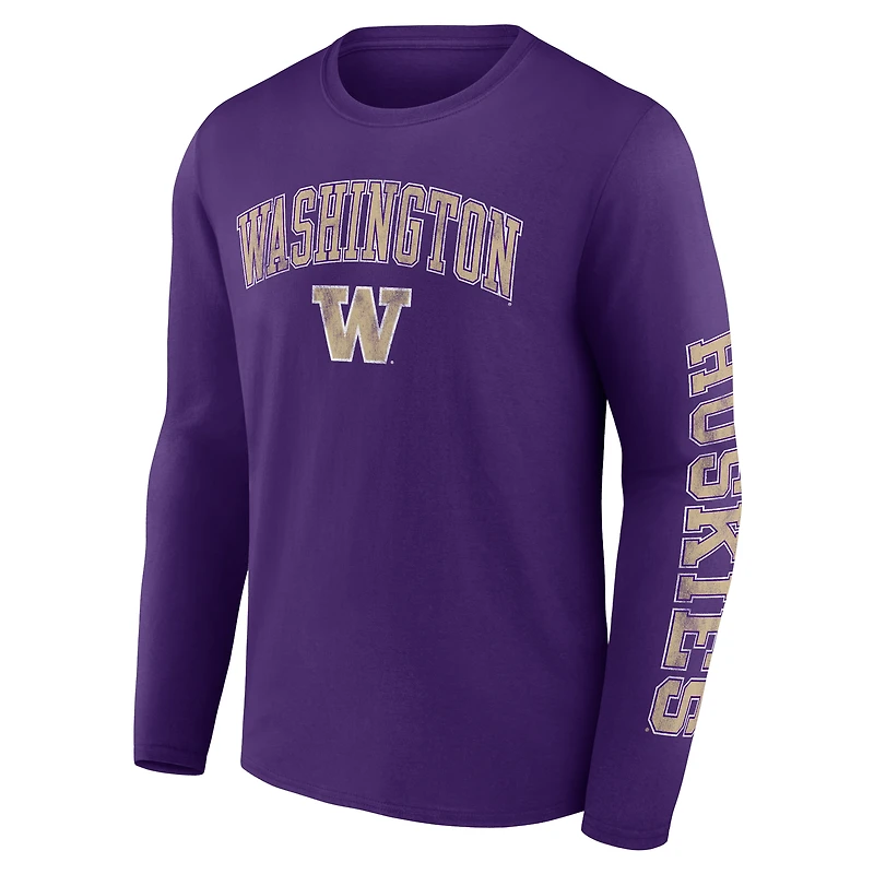 T-shirt violet à manches longues avec logo en détresse des Washington Huskies Fanatics pour hommes