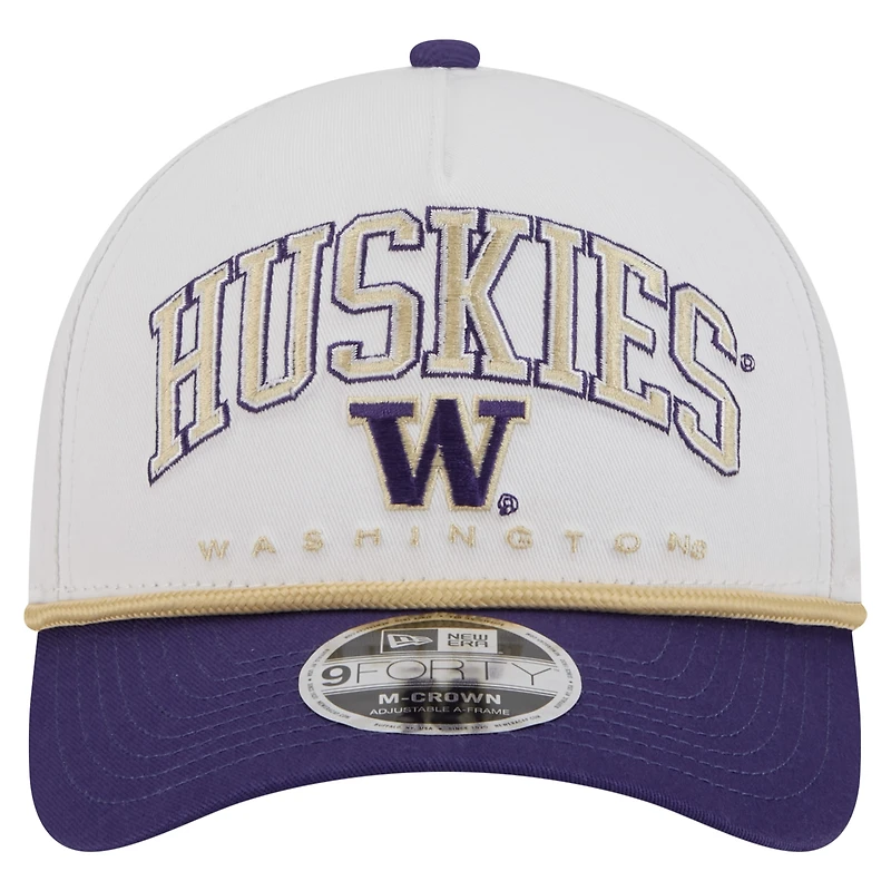 Men's New Era White/Purple Washington Huskies Arch Two-Tone Rope 9FORTY A-Frame M-Crown Adjustable Hat