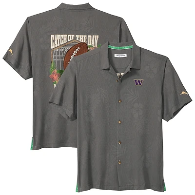 Chemise boutonnée grise Tommy Bahama pour homme, motif Washington Huskies Catch of the Day Camp