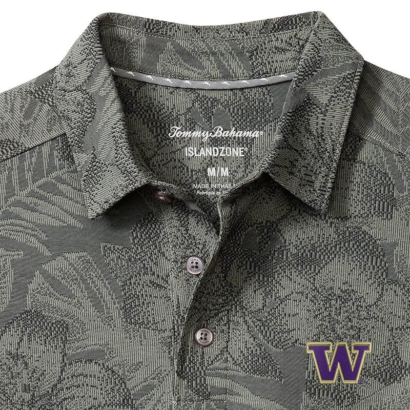 Men's Tommy Bahama Gray Washington Huskies Palm Fresco Hibiscus IslandZone® Polo