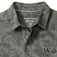 Men's Tommy Bahama Gray Washington Huskies Palm Fresco Hibiscus IslandZone® Polo