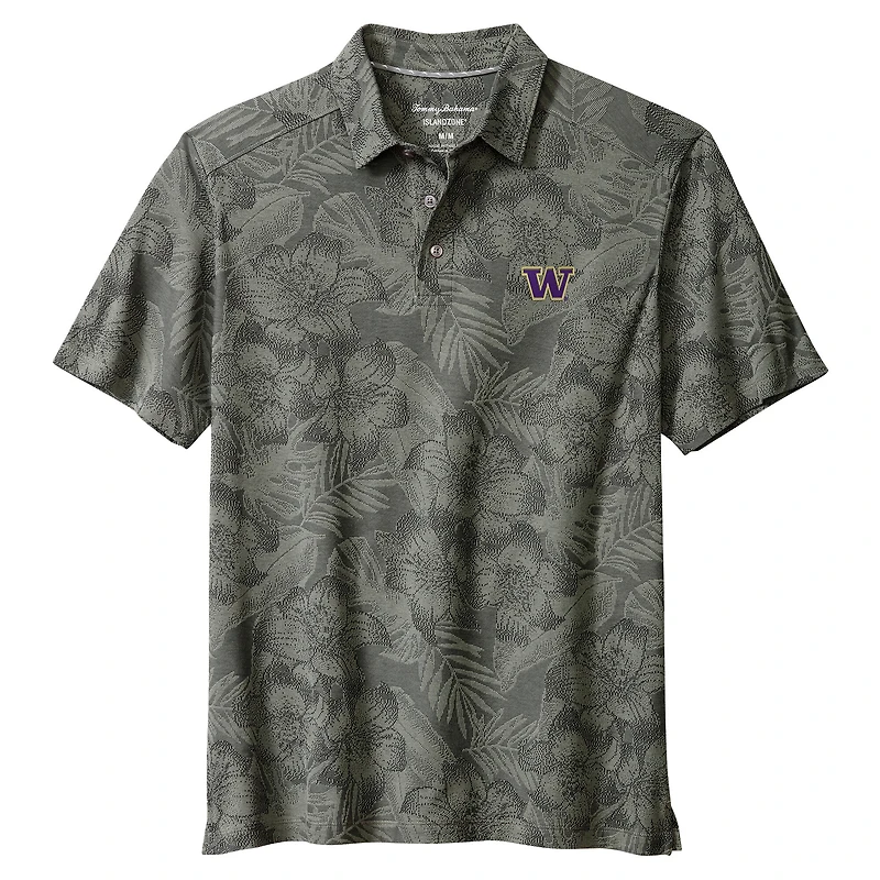 Men's Tommy Bahama Gray Washington Huskies Palm Fresco Hibiscus IslandZone® Polo