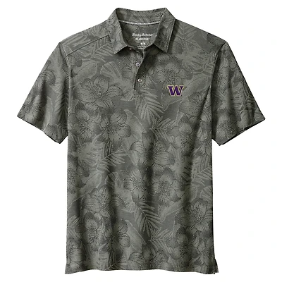 Men's Tommy Bahama Gray Washington Huskies Palm Fresco Hibiscus IslandZone® Polo