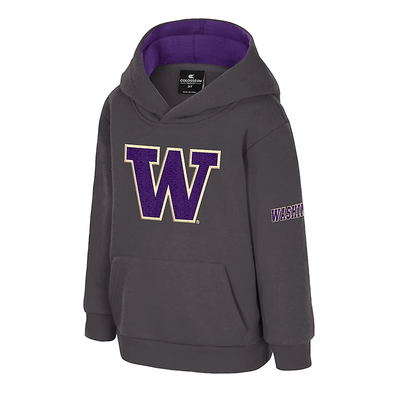 Sweat à capuche en molleton volumineux avec grand logo des Washington Huskies, anthracite, pour tout-petits