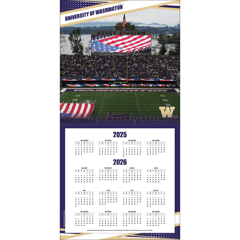 Calendrier mural 2026 des Washington Huskies (12 po x 12 po)
