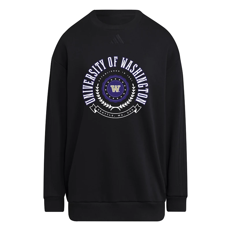 Pull ras du cou oversize noir des Washington Huskies pour femme adidas
