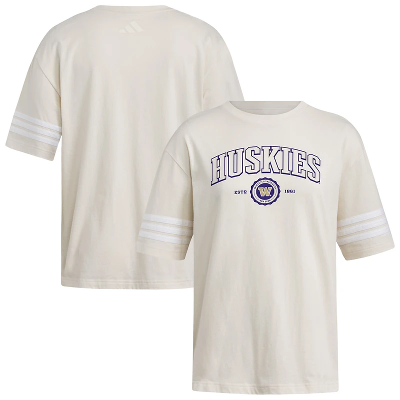 Women's adidas Cream Washington Huskies Fashion Three-Stripes Oversized T-Shirt