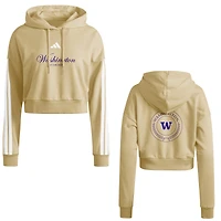 Sweat à capuche court adidas Gold Washington Huskies Campus Queen pour femme