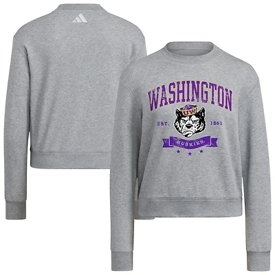 Sweat-shirt ras du cou gris adidas Washington Huskies pour femme