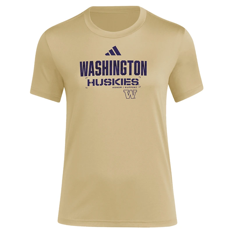Women's adidas Tan Washington Huskies Salute to Service AEROREADY T-Shirt