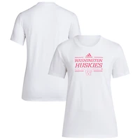 T-shirt adidas blanc pour femme Washington Huskies 2024 Breast Cancer Awareness Pregame