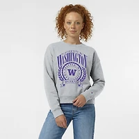 Women's Champion  Heather Gray Washington Huskies Academic Crest Powerblend Crewneck Sweatshirt