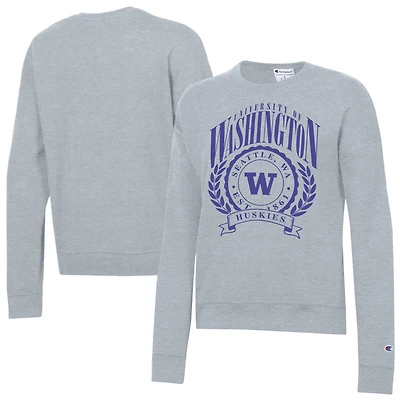 Women's Champion  Heather Gray Washington Huskies Academic Crest Powerblend Crewneck Sweatshirt