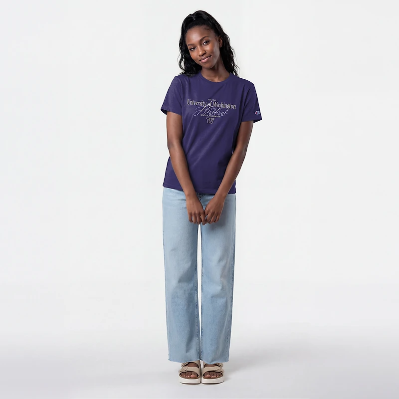 T-shirt de style vie violet champion des Washington Huskies pour femmes
