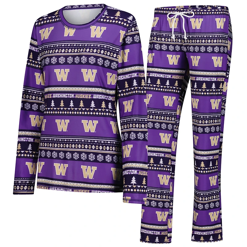 Ensemble de nuit pour femme Concepts Sport Purple Washington Huskies Ugly Sweater Holiday, haut à manches longues et pantalon