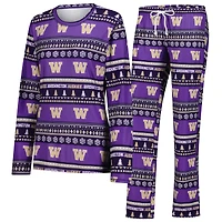 Ensemble de nuit pour femme Concepts Sport Purple Washington Huskies Ugly Sweater Holiday, haut à manches longues et pantalon