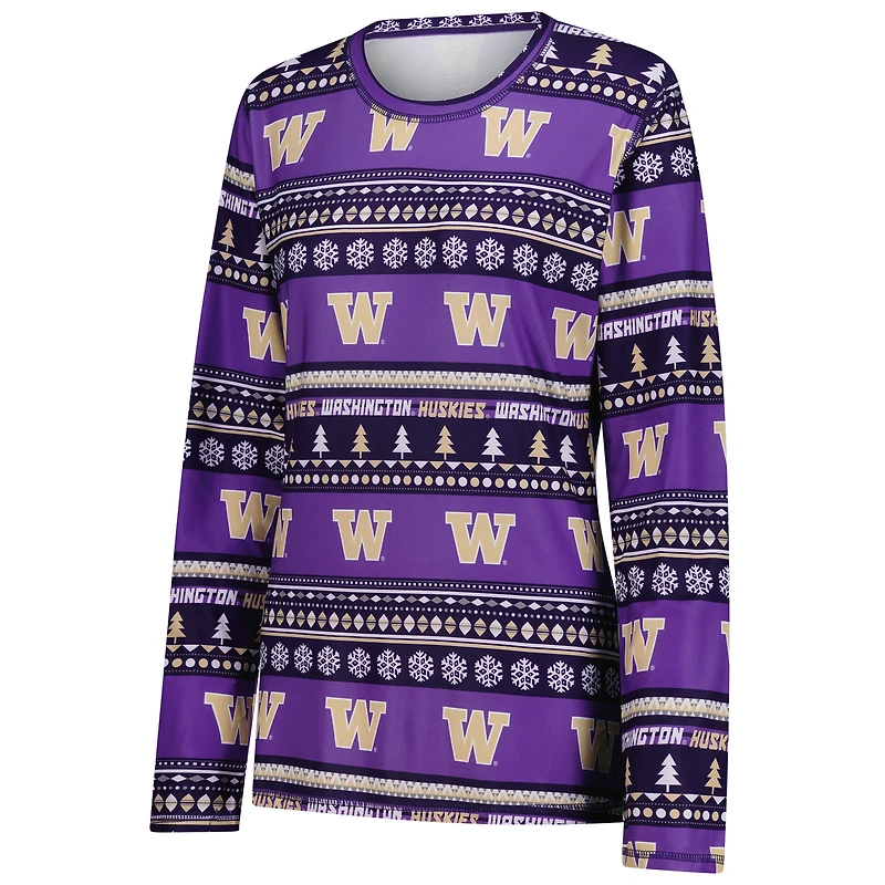 Women's Concepts Sport Purple Washington Huskies Ugly Sweater Holiday Long Sleeve Top & Pants Sleep Set