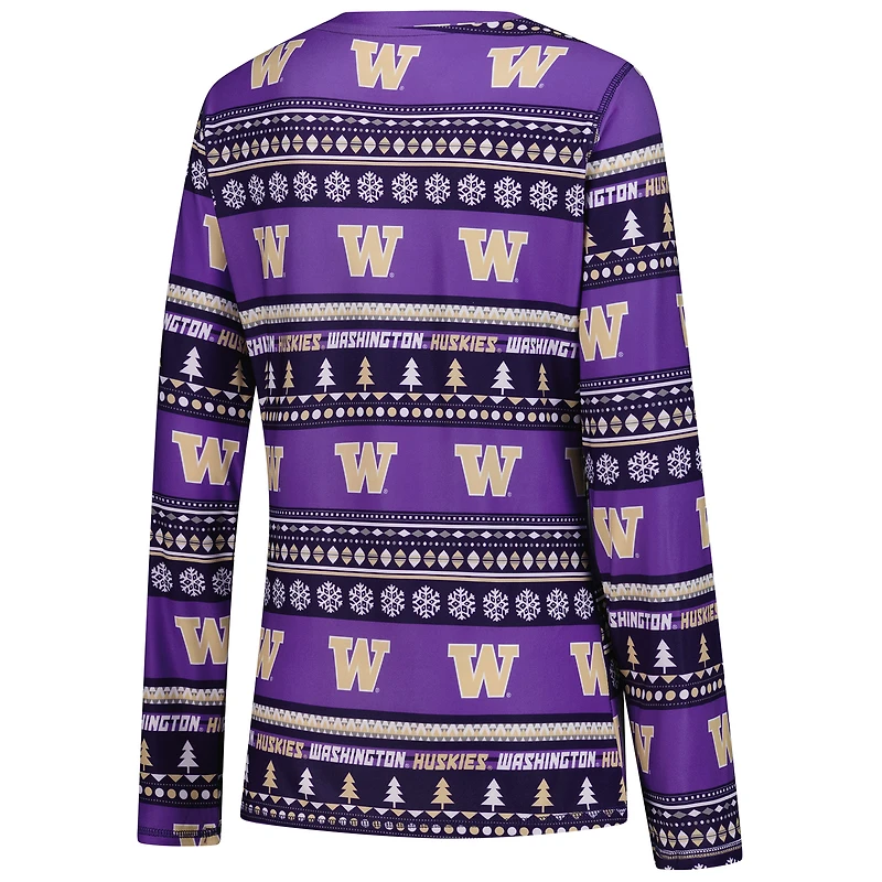 Women's Concepts Sport Purple Washington Huskies Ugly Sweater Holiday Long Sleeve Top & Pants Sleep Set
