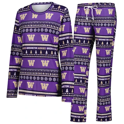 Women's Concepts Sport Purple Washington Huskies Ugly Sweater Holiday Long Sleeve Top & Pants Sleep Set