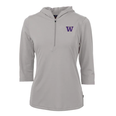 Sweat à capuche demi-zippé Virtue Eco Pique manches 3/4 pour femme, gris, Cutter & Buck, Washington Huskies