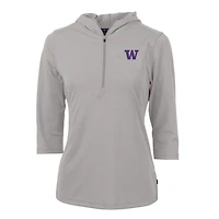 Sweat à capuche demi-zippé Virtue Eco Pique manches 3/4 pour femme, gris, Cutter & Buck, Washington Huskies