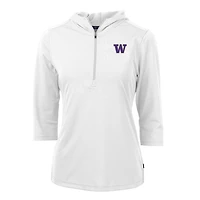 Sweat à capuche manches 3/4 et demi-zip pour femme, blanc, Cutter & Buck, Washington Huskies, Virtue Eco Pique