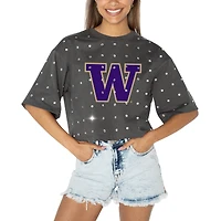 Women's Gameday Couture Gray Washington Huskies Go Time Rhinestone Crop T-Shirt