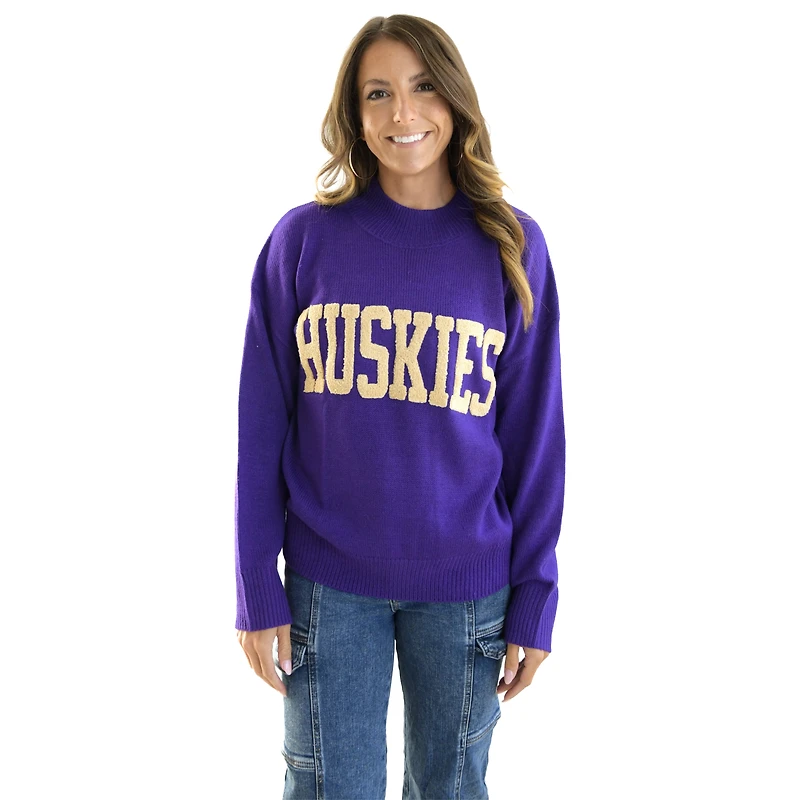 Pull Varsity surdimensionné violet pour femme Gameday Social des Washington Huskies