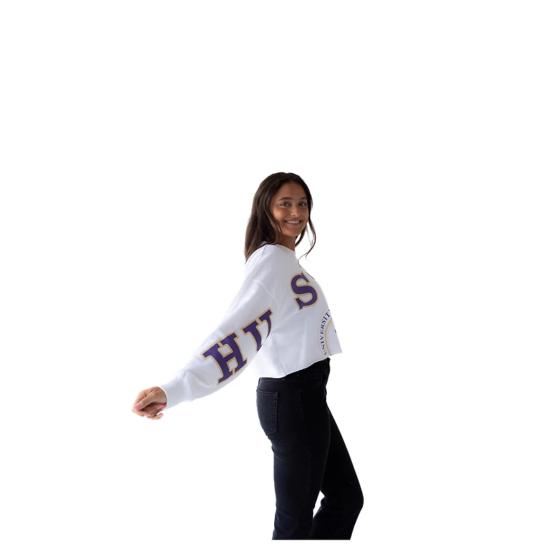 Women's Gameday Social White Washington Huskies Phipps Cropped Sweatshirt