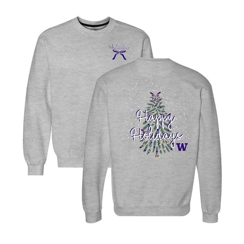 Women's Heather Gray Washington Huskies Classic Merry Christmas Tree Crewneck Sweatshirt