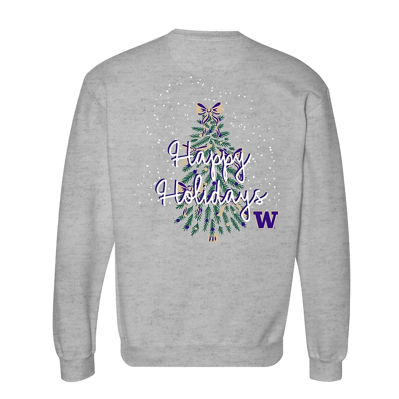 Women's Heather Gray Washington Huskies Classic Merry Christmas Tree Crewneck Sweatshirt