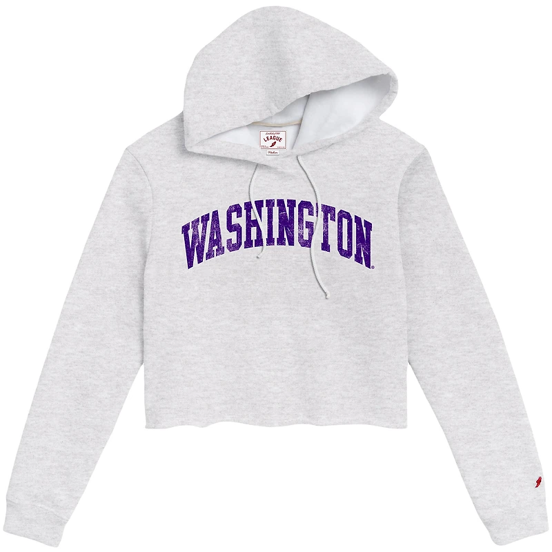Women's League Collegiate Wear Ash Washington Huskies 2-Hit 1636 Cropped Pullover Hoodie