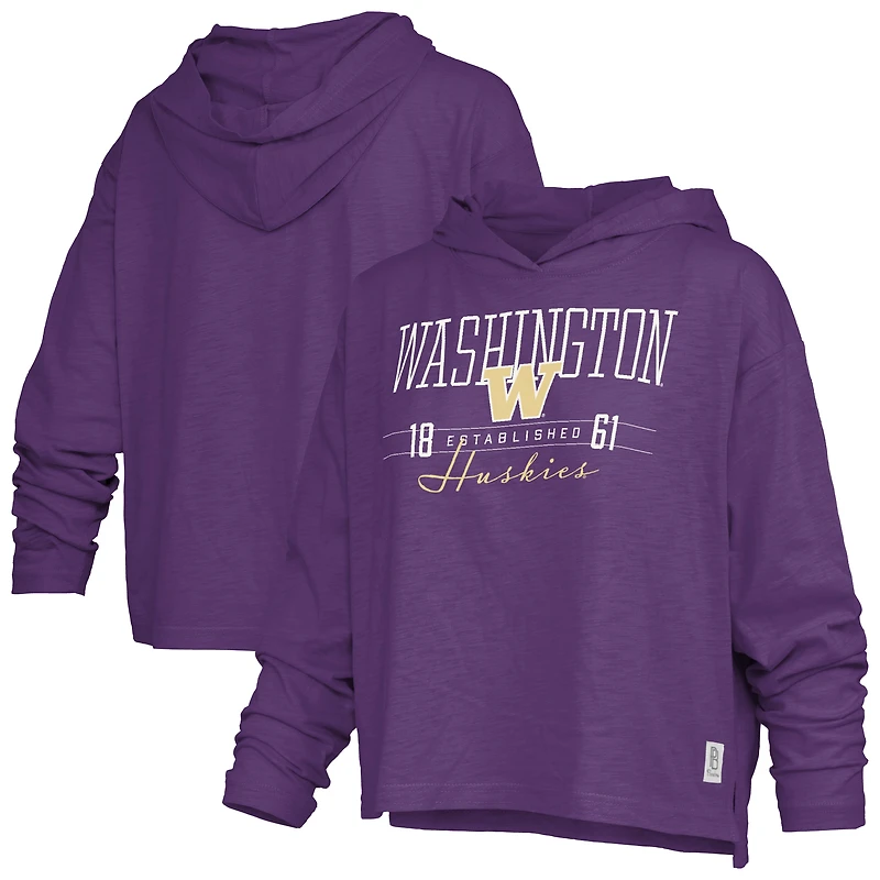 Women's Pressbox Purple Washington Huskies Castillo Slub Waist Length Long Sleeve Hooded T-Shirt