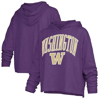 T-shirt à capuche manches longues pour femmes Pressbox Purple Washington Huskies Nelson Arch Over Logo