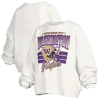 Women's Pressbox White Washington Huskies Oversized Janice Retro Waist-Length Pullover Sweatshirt